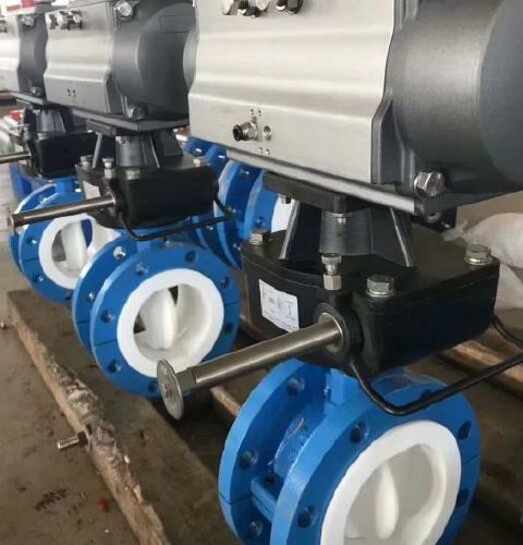 氣動法蘭襯氟蝶閥 氣動法蘭襯氟蝶閥